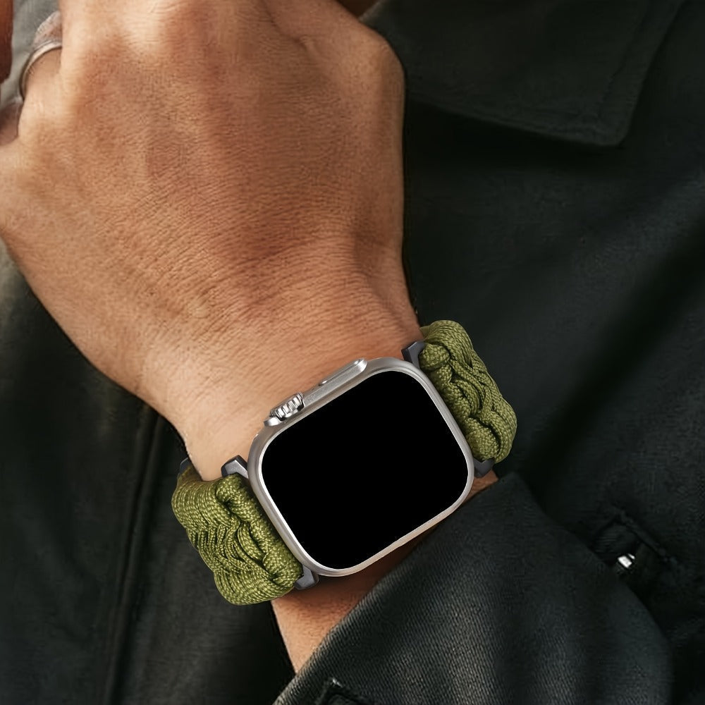 Rugged Nylon Sport Loop Apple Watch Band for Men – Woven Adjustable Strap Compatible with Apple Watch Ultra 3 2 1 Series 11 10 9 8 7 6 5 4 SE 49mm 46mm 45mm 44mm 42mm S M L XL Army Green Black Orange