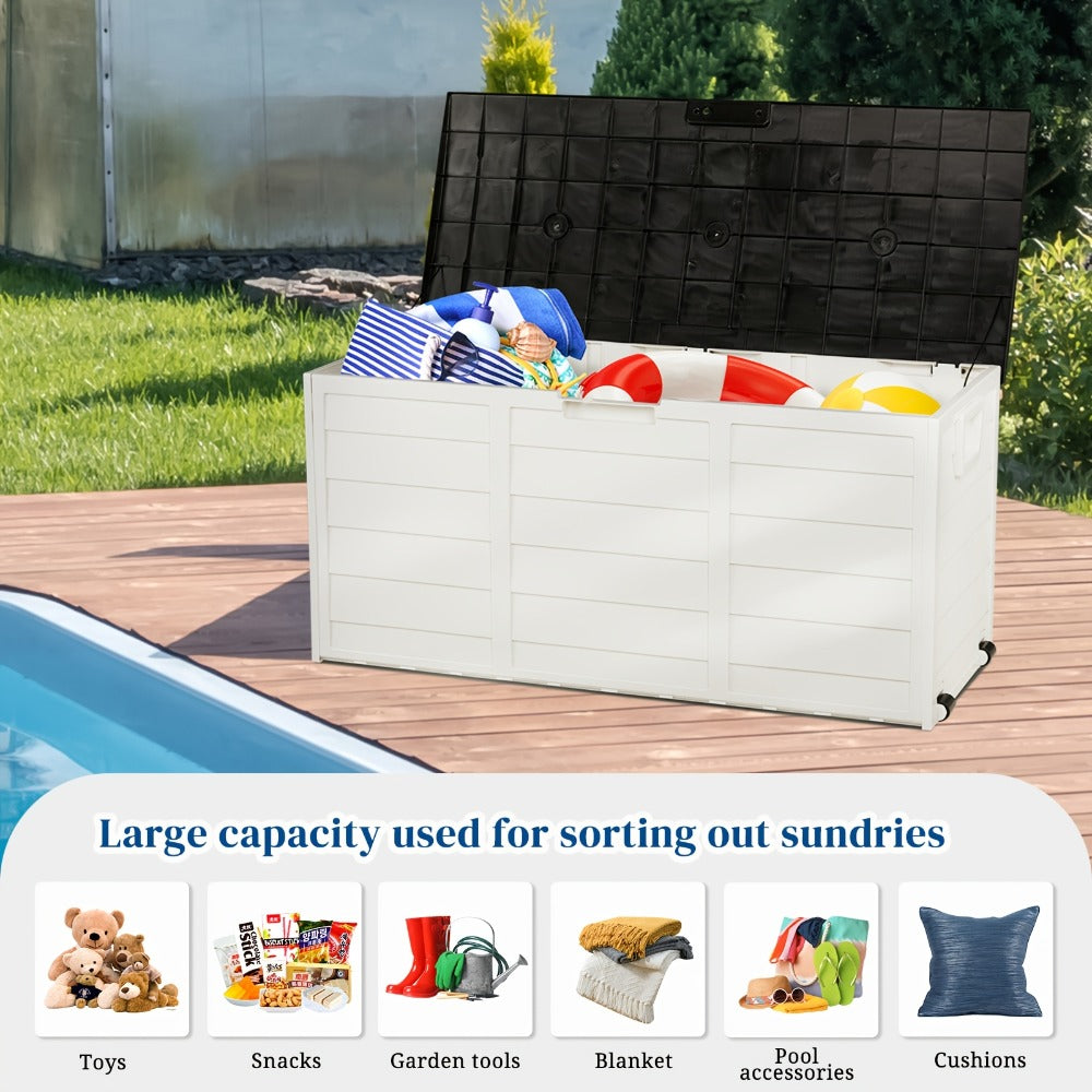 75 Gallon Deck Box with Wheels – 284L Resin Outdoor Storage Box Lockable Plastic Container for Patio, Pool & Garden, 110 lbs Capacity, Multiple Colors, Weatherproof Outdoor Storage Cabinet