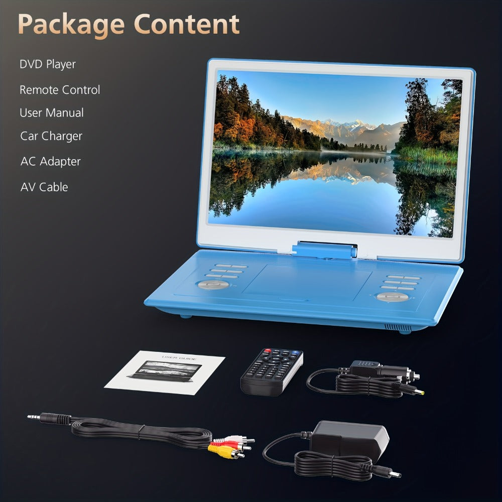 Large Screen Portable DVD Player 15.6 Inch 1280x800 HD, 270° Swivel Display, Region Free, Remote Control, Dual Speakers, USB SD Card Support, 4-6 Hour Rechargeable Battery for Car Home Travel