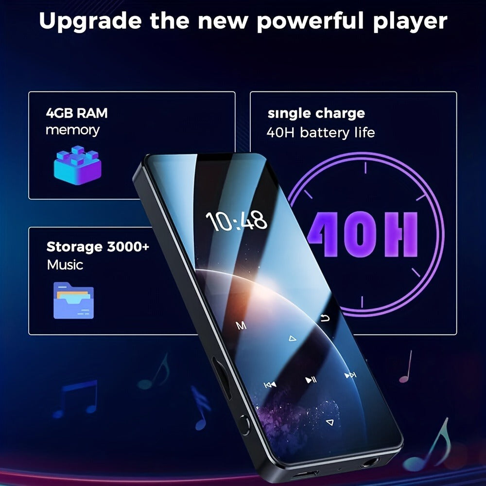 Bluetooth 5.0 MP3 Player with 128GB Support, Touch Screen, FM Radio, Lossless HiFi Music, 24-Hour Playback, Aluminum Alloy Body, Ideal for Running Sports Gym Workout Commute