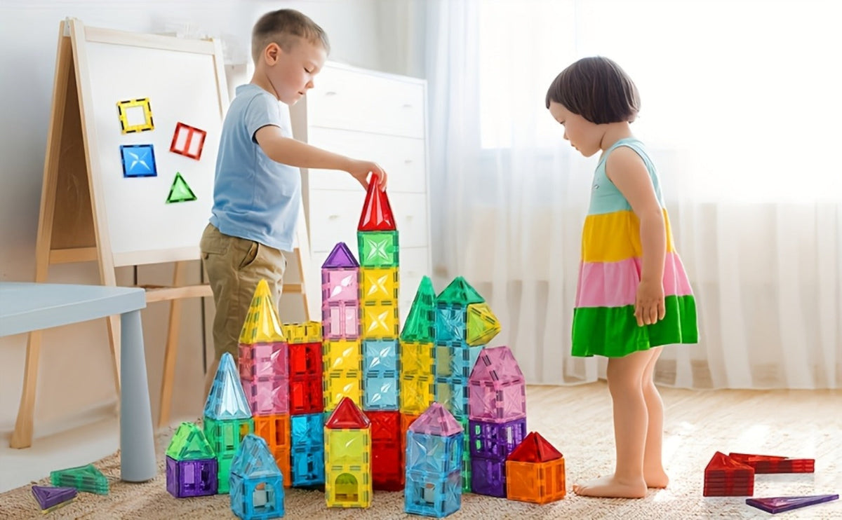 Magnetic Tiles Building Set, 120 Pieces with 2 Toy Cars, 3D Ramp and Garage Play for Ages 3+