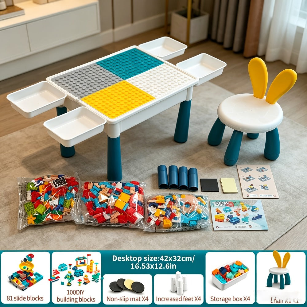 Kids Building Block Table & Chair Set with Storage, 16.5 x 12.6 in