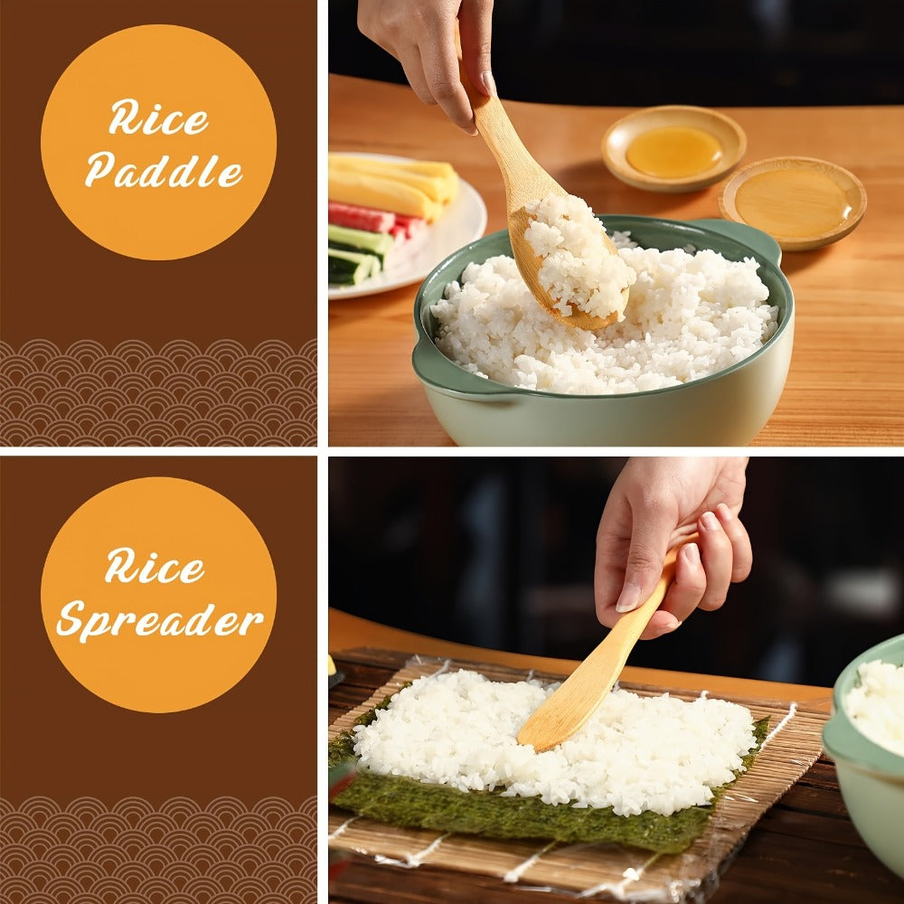 Sushi Making Kit 22-in-1 with Bamboo Rolling Mats Chef Knife Triangle Nigiri Gunkan Molds Chopsticks Beginner Guide – Complete DIY Sushi Set for Home Kitchen Japanese Cooking Gift