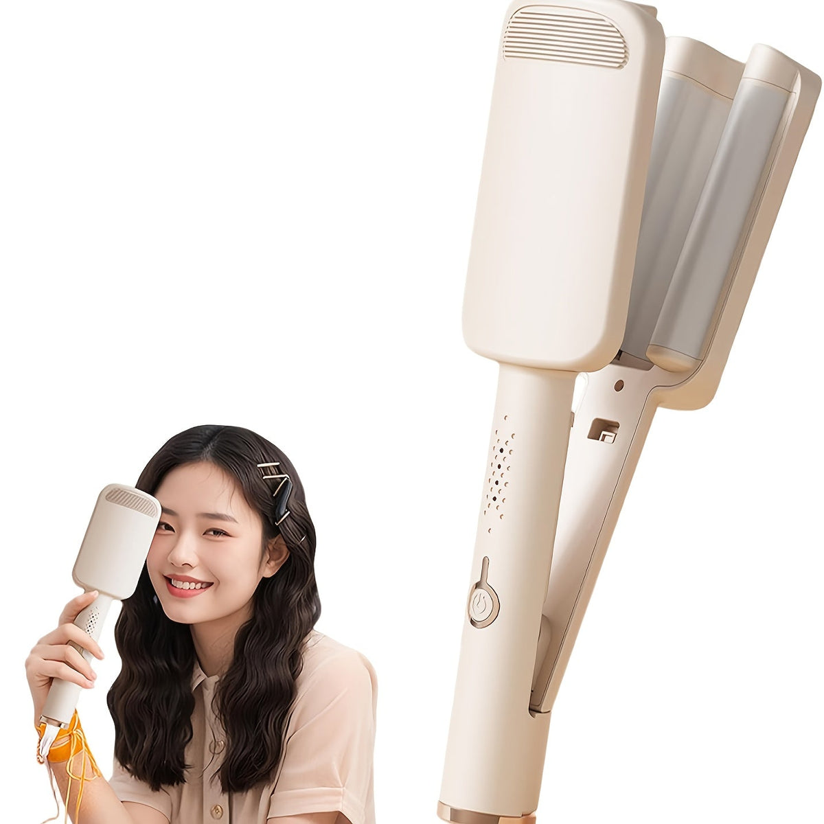 Hair Curling Iron 1.25 Inch - Beach Wave Curling Wand with Dual Voltage, Deep Wave Barrel, Anti-Frizz Ceramic Coating, Easy Home Use, Travel-Ready Styling Tool for All Hair Types