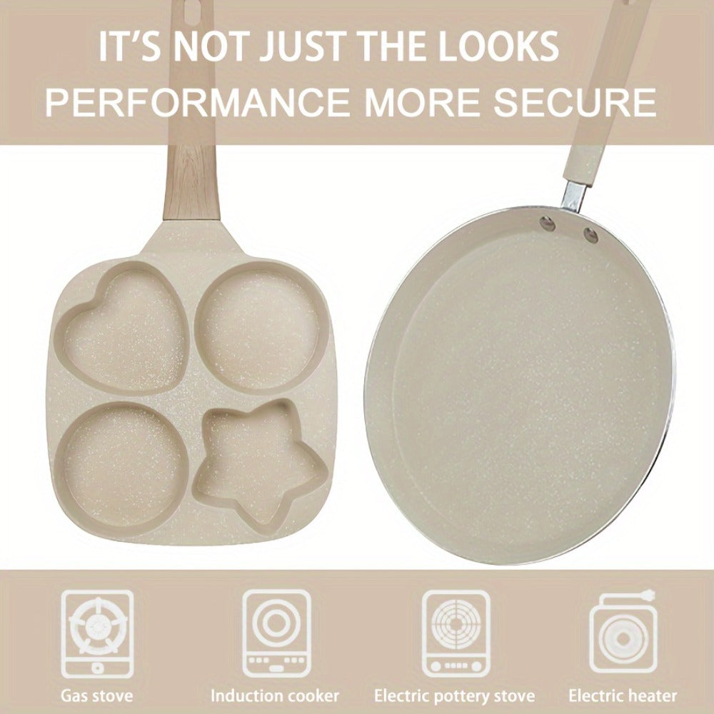 Non-Stick Cookware Set 5-Piece Beige – Pumice Stone Coating Egg Frying Pan Pancake Skillet with Kitchen Utensils | Aluminum Induction Compatible Home Cooking Set for Eggs Pancakes & Breakfast