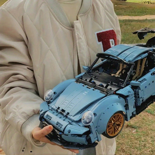 Lowrider Sports Car Building Blocks, 2100 Pcs Misty Blue Adult Model Car Kit