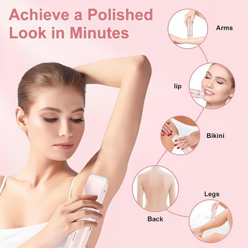 Women's Electric Body Shaver Painless Hair Removal — 2-in-1 Lady Razor for Face Nose Bikini Legs Underarms, Wet Dry Use, IPX6 Waterproof, USB Rechargeable, Portable Travel Shaver
