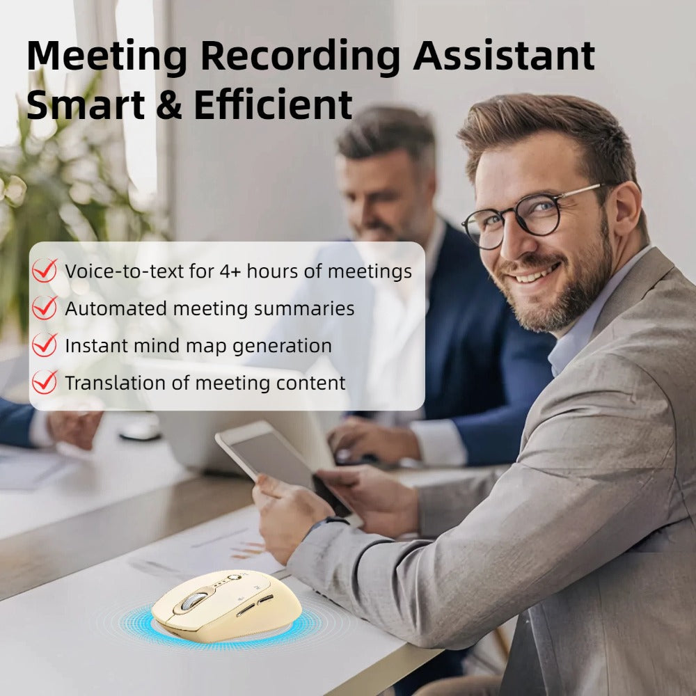 AI Wireless Mouse Voice to Text Real-Time Translation PPT Creation T-WOLF Silent Rechargeable Bluetooth 2.4G Dual Mode Battery Display Laptop PC Mac Windows Android Yellow Pink