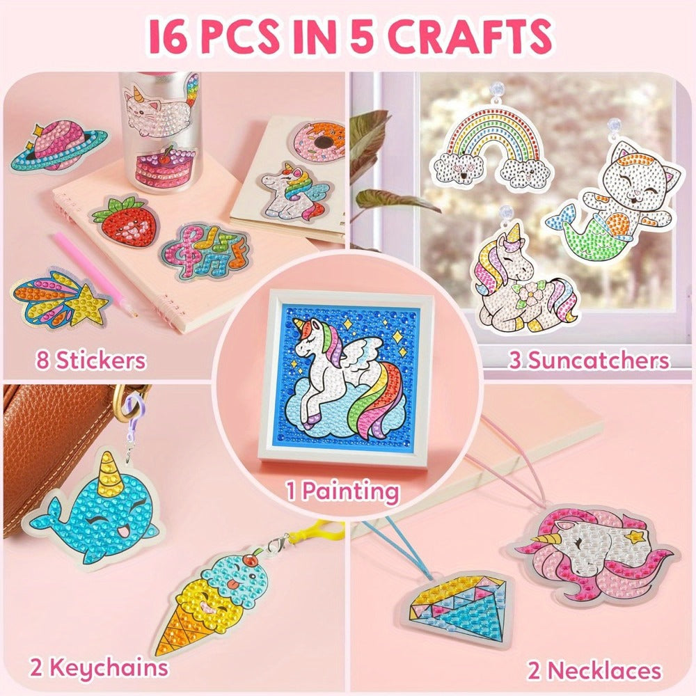 Diamond Gem Art Kit for Kids, 16 Projects, 2,800+ 5D Gems with Suncatchers & Jewelry