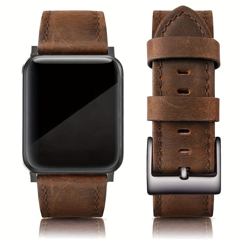 Apple Watch Band Leather for Men Classic Soft Synthetic Leather Strap Coffee Brown, Compatible with Apple Watch Ultra 2 Ultra 1 Series 9 8 7 6 5 4 3 2 1, 38mm 40mm 41mm 42mm – Men's Replacement Wristband