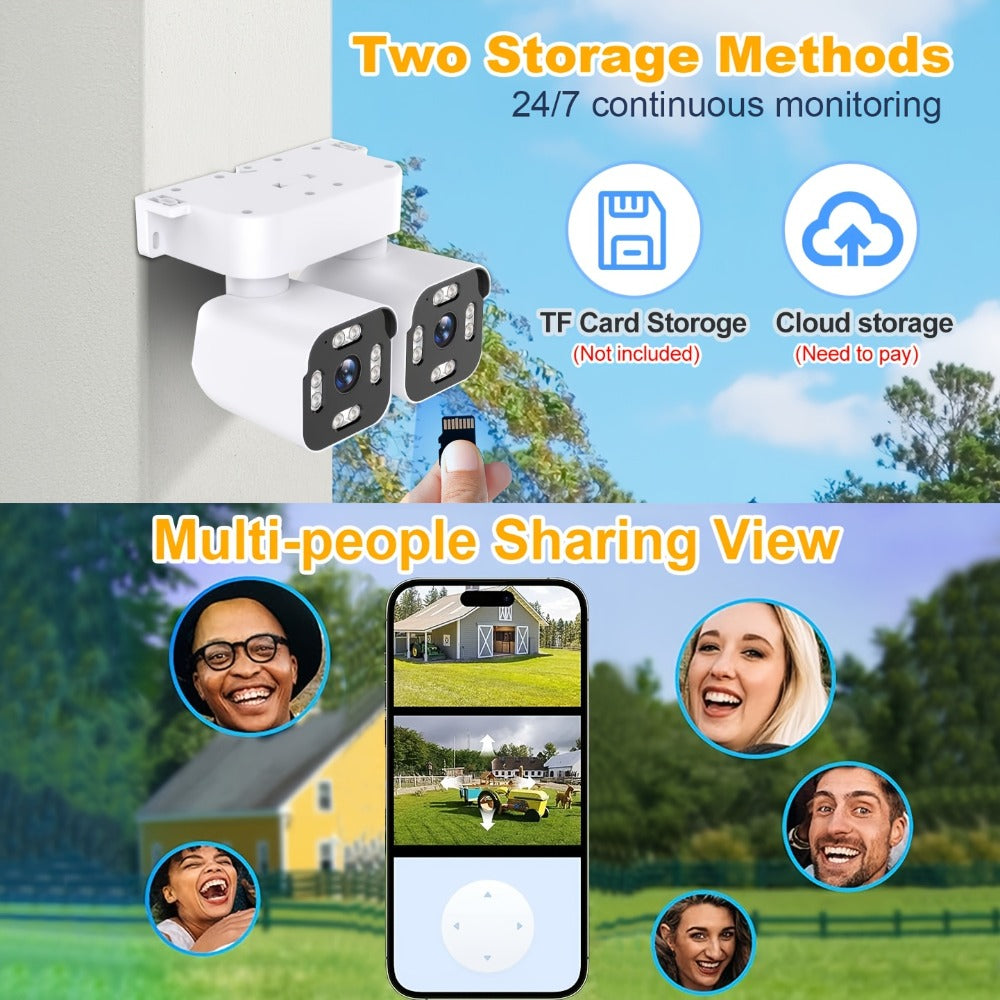 8MP Dual Lens PTZ Security Camera Outdoor Indoor WiFi Wireless Surveillance Camera 360° Panoramic View Corner Mount Full Color Night Vision Waterproof IP66