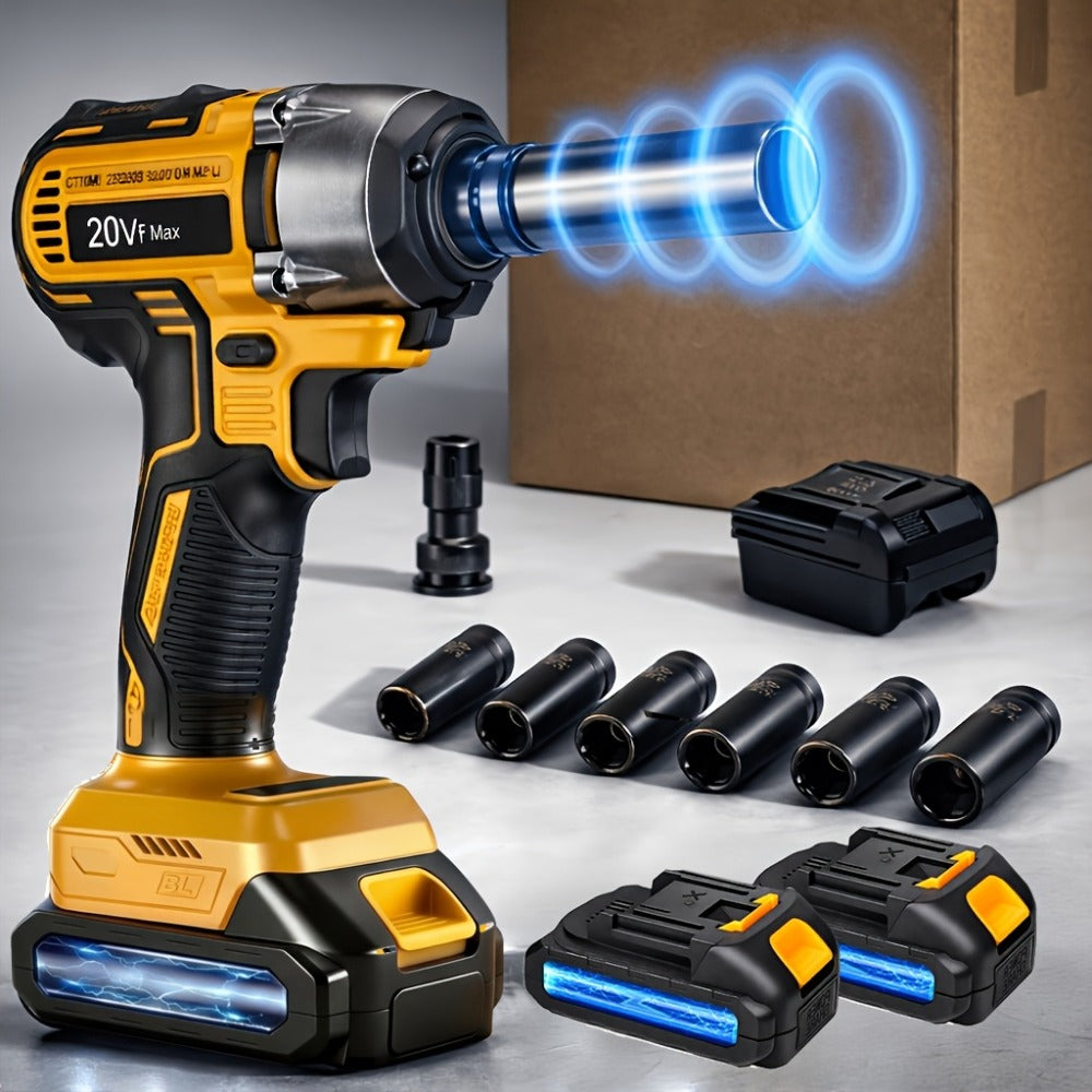 Cordless Impact Wrench 1/2 Inch Brushless – 450N.m 259Ft-lbs High Torque Impact Gun, 3300RPM Variable Speed, 12 Sockets, Fast Charger & Dual Battery Options for Auto Repair & Home Use