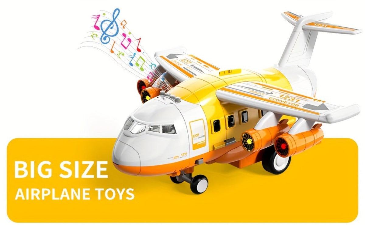 Transport Cargo Airplane Toy for Kids – Jumbo Plane with 10 Mini Cars & Spray Mist