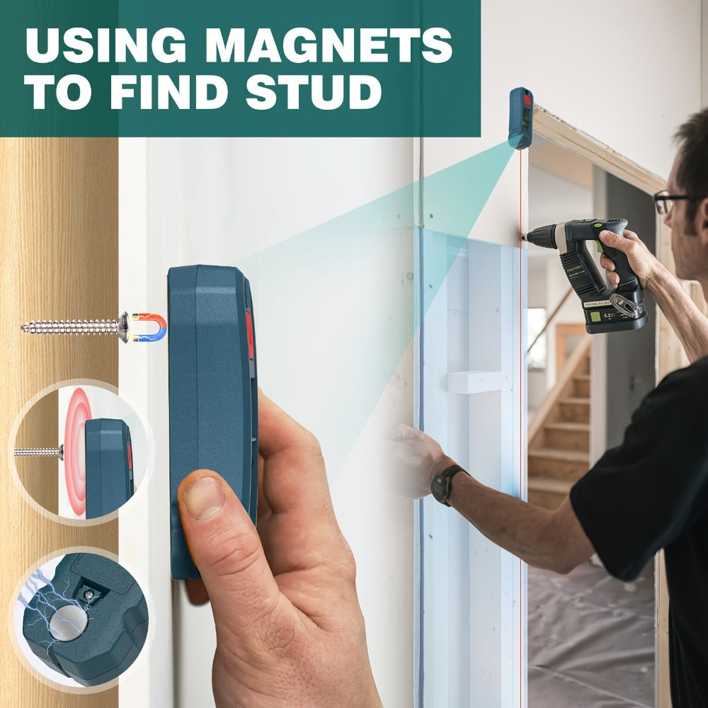Magnetic Stud Finder with Laser Level – High Brightness Laser Marker, Horizontal & Vertical Bubble Level, Wall Detector for Drywall & Wood, Nail Locator for Hanging Pictures & Home Renovation