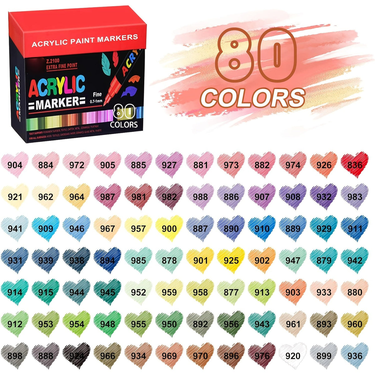 Acrylic Paint Pens Marker Set for Rock Painting Canvas Wood Glass Fabric Ceramic Fine Tip Liquid Acrylic Markers for Artists Adults Kids Available in 12 36 60 80 120 Colors