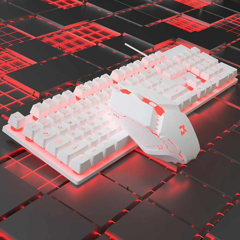 Floating Keycap Keyboard and Mouse Set Wired RGB Backlit – Mechanical Touch Keys, Multiple Lighting Effects, Volume Roller, Ergonomic USB Gaming Combo for PC, Desktop, Laptop & Mac | White Upgraded Version