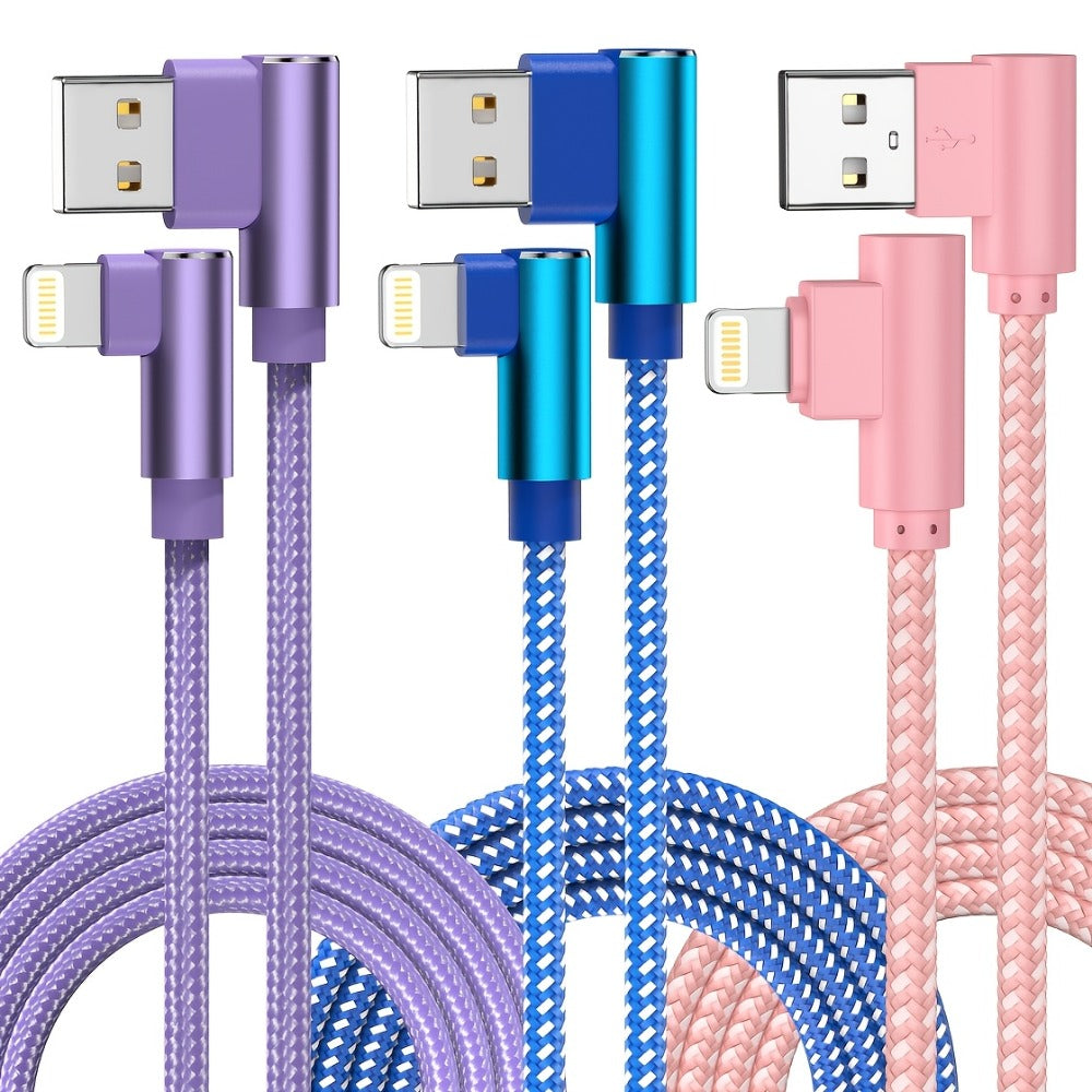 10ft Nylon Braided Lightning Cable 3-Pack MFi Certified – USB-A to Lightning iPhone Charger Cord for iPhone 14 13 12 11 Pro Max XS XR X 8 7 SE | iPad iPod | 2.4A Fast Charge 480Mbps Data Sync