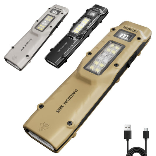 USB Rechargeable Flat Flashlight, 1500 Lumens with 5 Modes and Red Warning Light