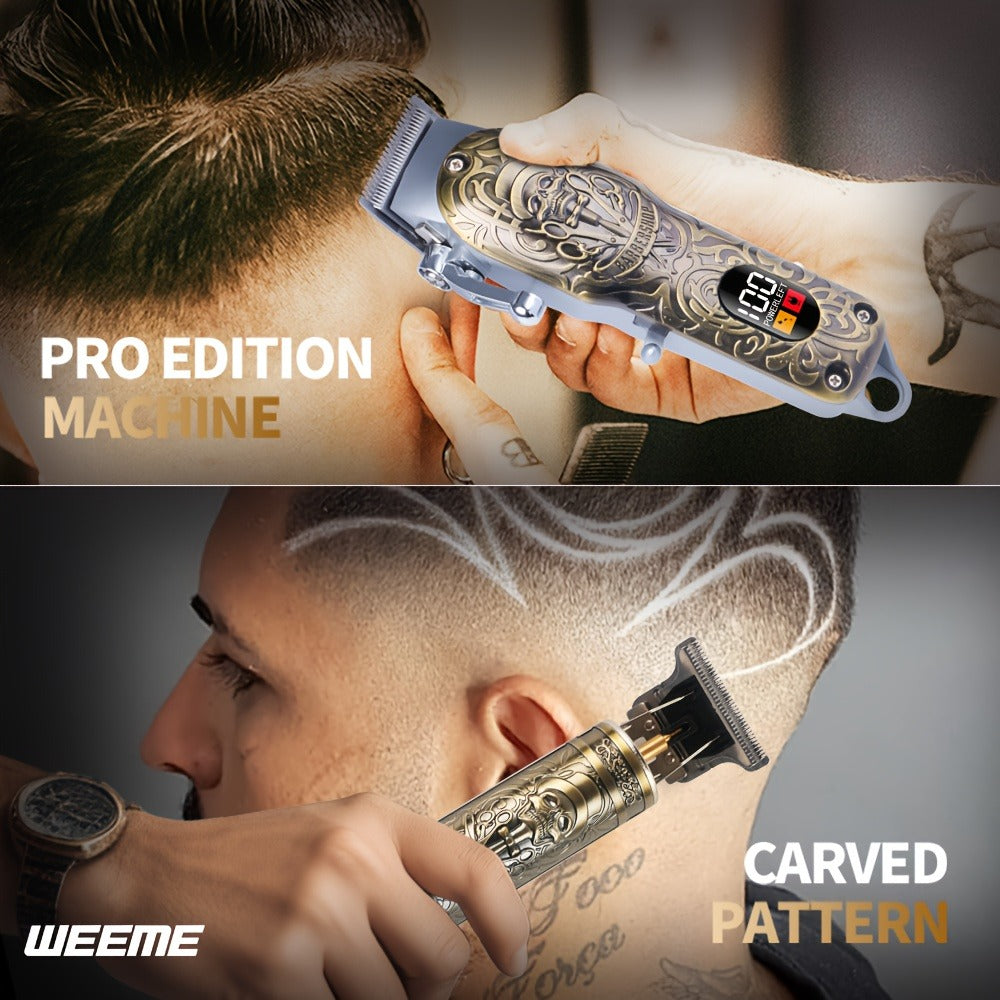 Hair Clipper Beard Trimmer for Men USB-C Rechargeable Electric Razor Dragon & Phoenix Design 4 Guide Combs - Hair Shaving Cutting Body Grooming Kit Gold Black Bronze