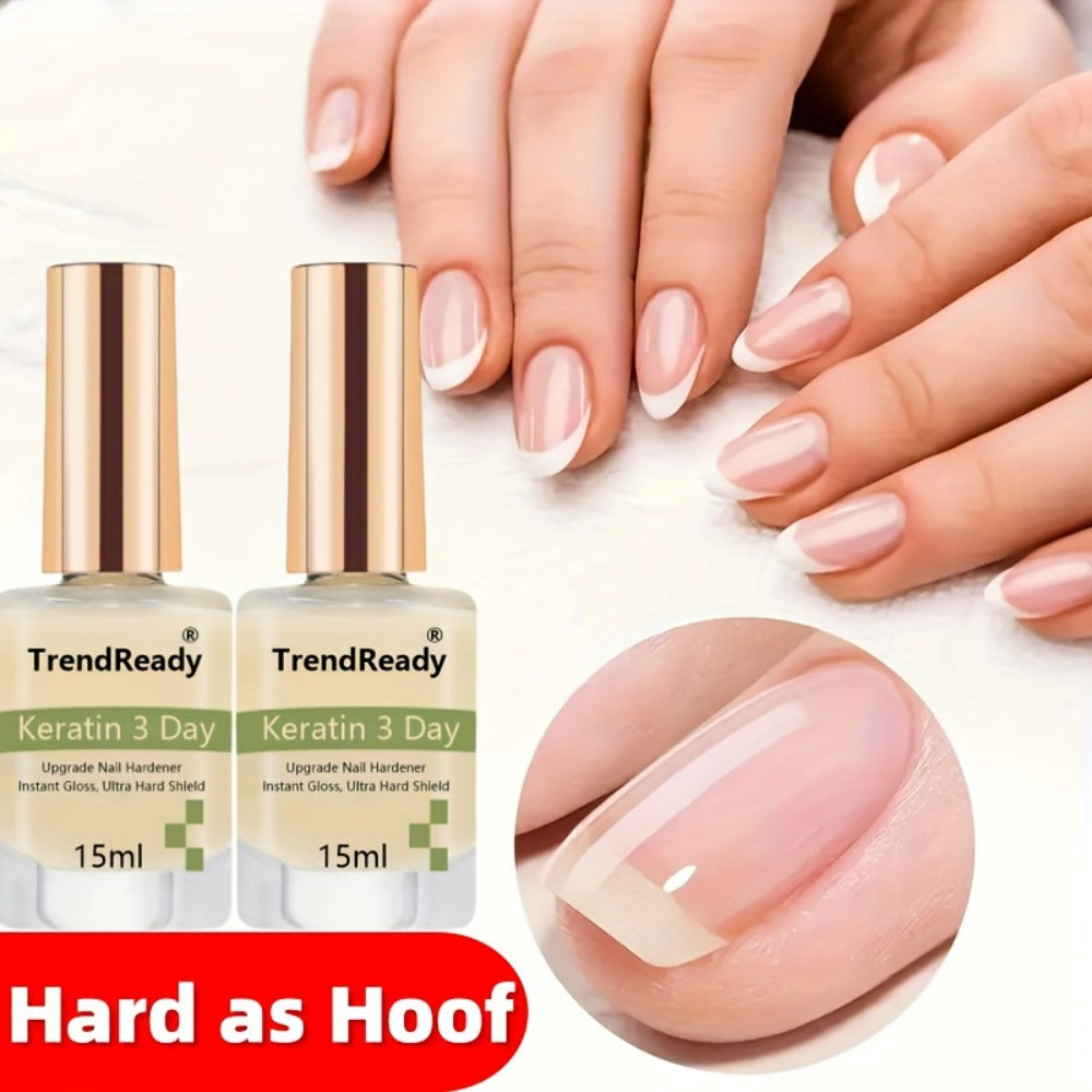 Nail Hardener 2 Bottles Extra Strong & Jelly Nude - Keratin Ridge Filler Base Coat for Weak Damaged Brittle Nails, Strengthening Nail Polish Treatment for DIY Gel Manicure, Home Salon Nail Art Women