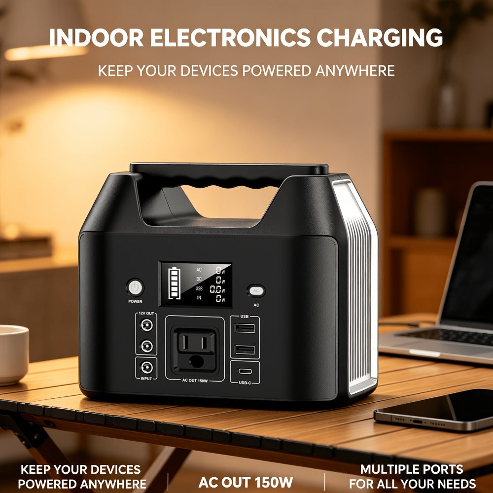 300W Portable Power Station Solar Generator with AC Outlet, DC & USB Outputs, LED Flashlight, Built-in Cooling Vents – 256Wh Lithium-Ion Battery for Camping, RV, Emergency Home Backup, Outdoor Adventures