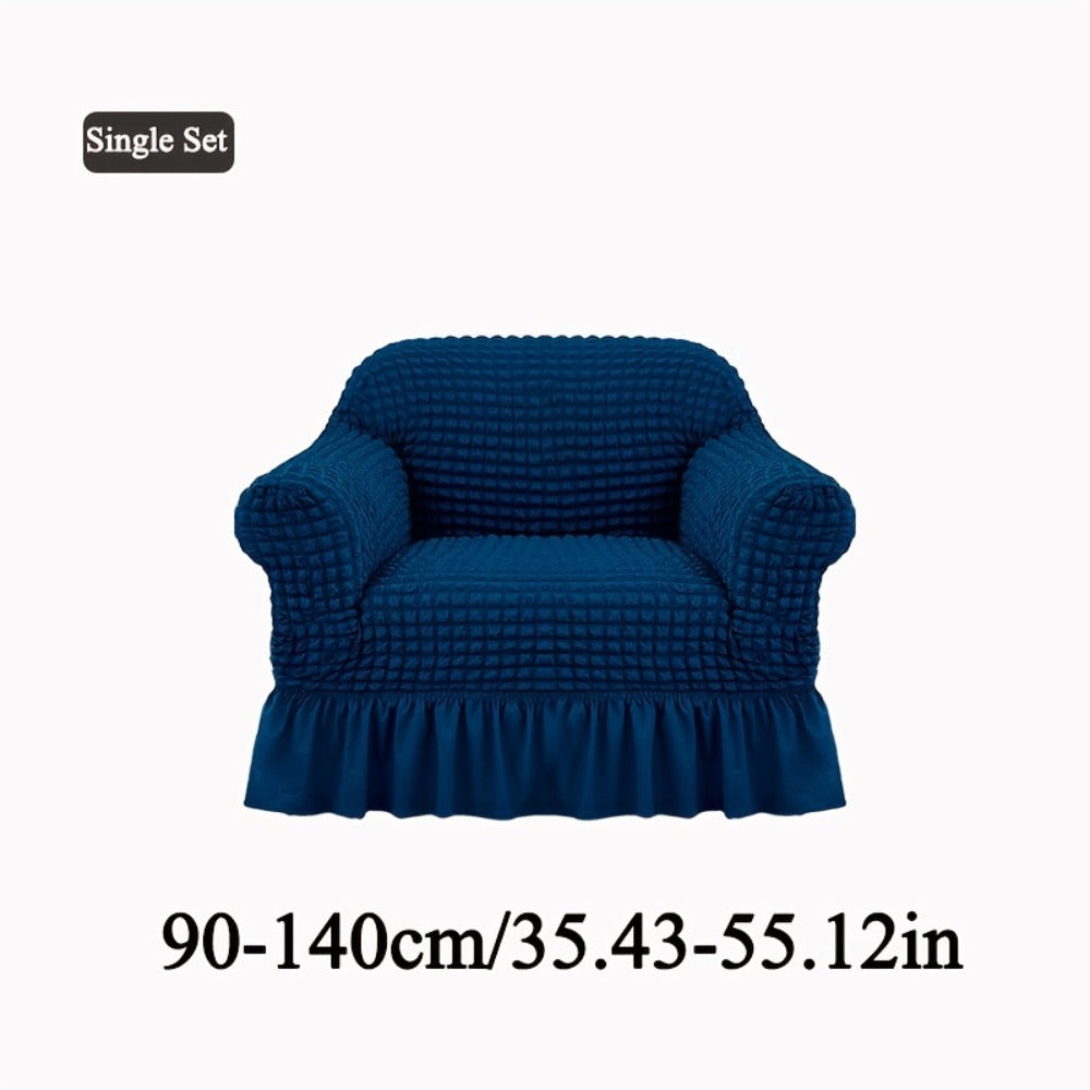 Seersucker Sofa Slipcover Elastic Band Closure Pet-Friendly All-Purpose Sofa Cover for Living Room Home Decor Protection — Single 2 4 Seater Multiple Colors