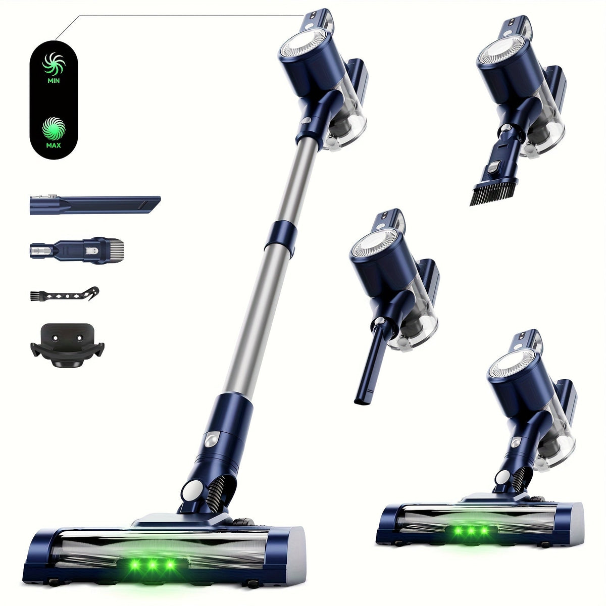 Cordless Stick Vacuum Cleaner 51-68KPa 3-Speed LED Floor Brush 45-Min Runtime Detachable Lightweight for Pet Hair Carpet Hard Floor