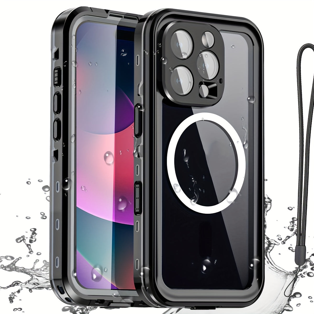 Heavy Duty iPhone Case with Built-In Screen Protector MagSafe Compatible for iPhone 16 Pro Max 16 Pro 15 Pro Max 15 Pro 15 Plus 15 – Shockproof Waterproof Hybrid Cover with Lanyard
