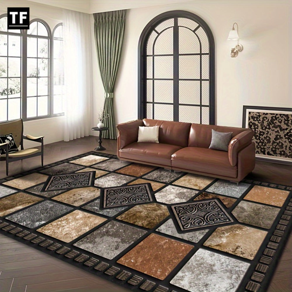 Marble Print Area Rug Luxury Soft – Non-Slip Indoor Outdoor Carpet for Living Room, Bedroom & Entryway, Warm Cozy Tile Pattern Floor Mat, 56x80 Inches
