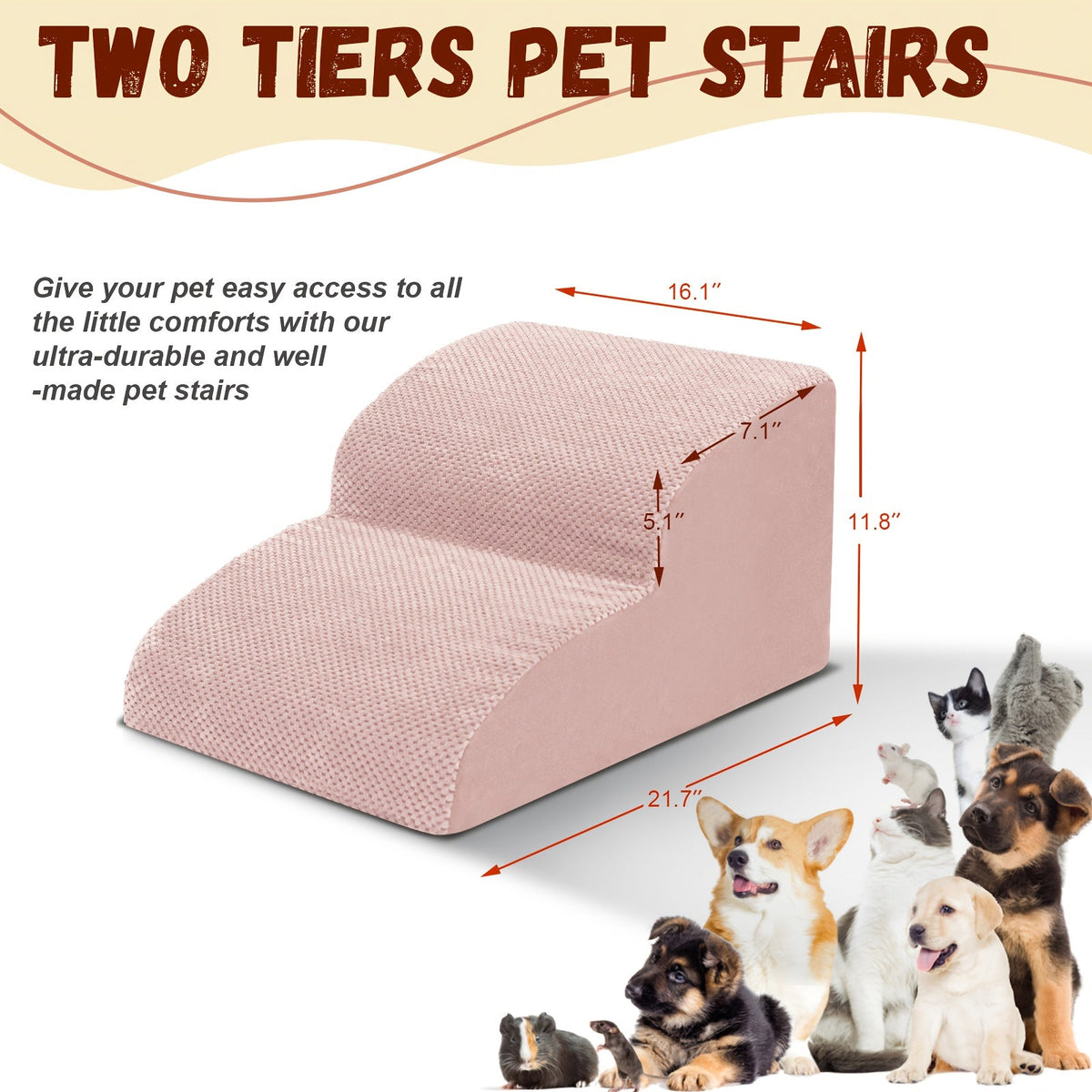 Dog Stairs for High Beds & Sofas – 2/3/4 Step Memory Foam Pet Steps with Non-Slip Bottom, Washable Cover & Textured Surface – Supportive Dog Steps for Senior Dogs, Puppies & Small Breeds