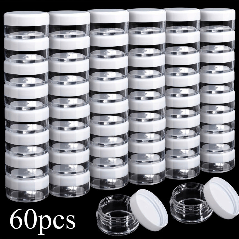 Mini Cosmetic Containers with Lids 60 Pack – 5g Small Round Plastic Sample Jars for Travel, Lip Balm, Lotion, Cream & DIY Beauty – Bulk Refillable Empty Pots for Skincare Packaging & Gifting