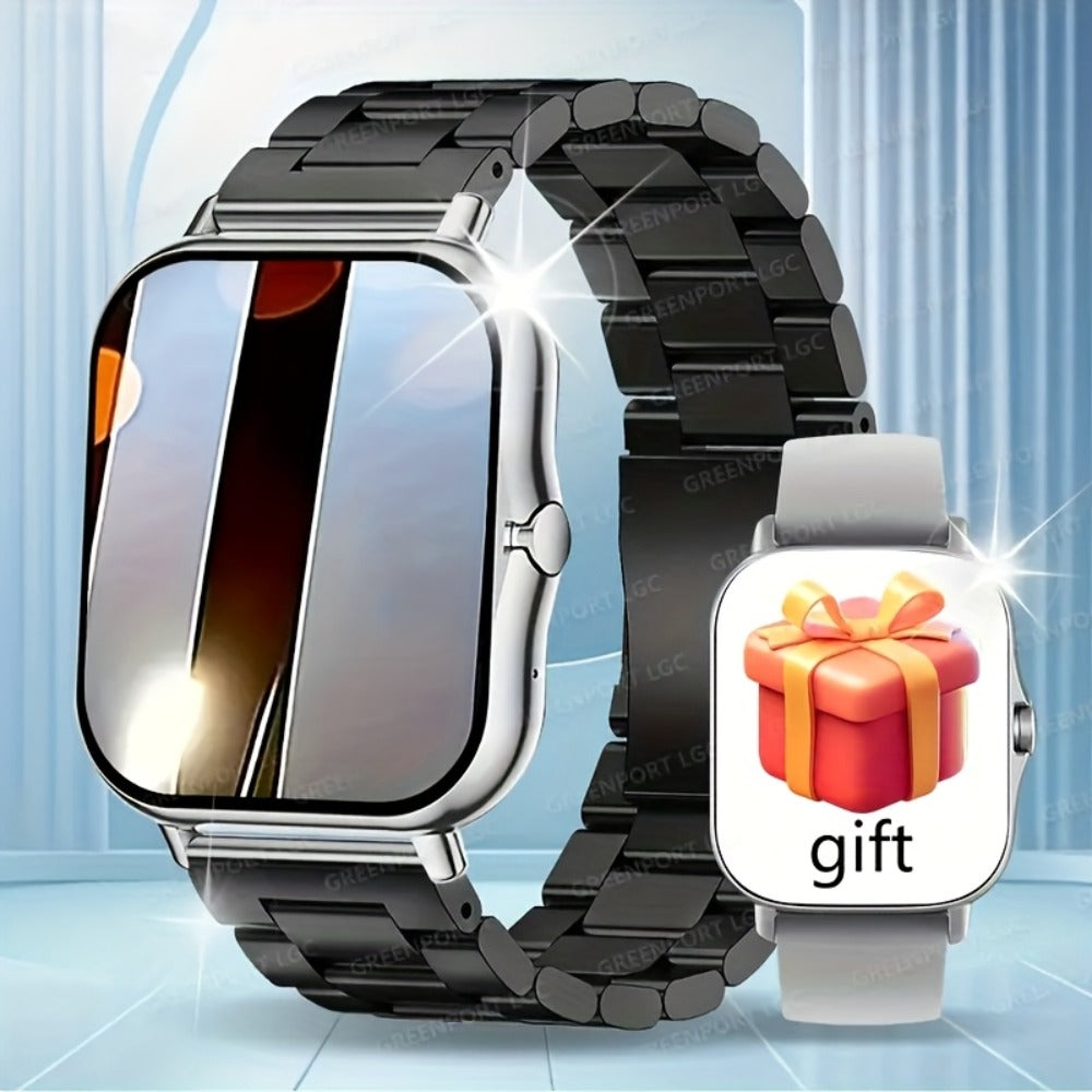 Smartwatch with Extra Strap Set, 1.83" Touch Screen, Wireless Calling, Multiple Sport Modes, Alarm Clock, Pedometer & Step Counter, USB Lithium Battery – Unisex Gift Compatible with iOS & Android