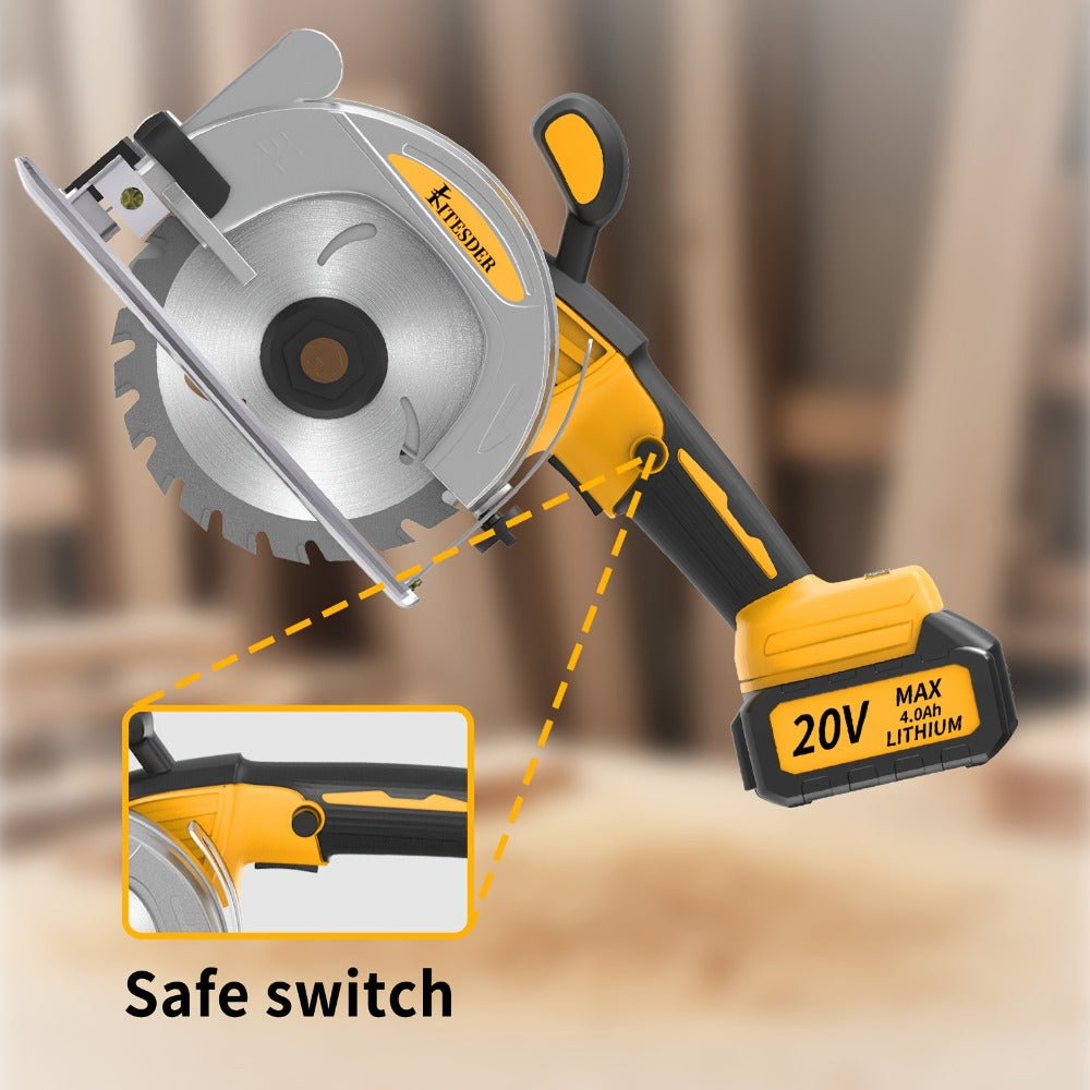 Brushless Circular Saw 5-Inch Kit 6900RPM with Battery & Charger – 45° Bevel Cut, Up to 6 Saw Blades, 2.0AH / 4.0AH Battery Options, Cordless Woodworking Saw for Wood Cutting, Garden & DIY Projects