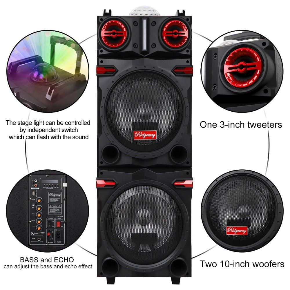 Karaoke Party Bluetooth Speaker with Sound Reactive Lights, 1000W Peak DJ Subwoofer Stereo Boombox, USB SD AUX FM Radio, Telescopic Rod Remote Control for Outdoor Indoor Party