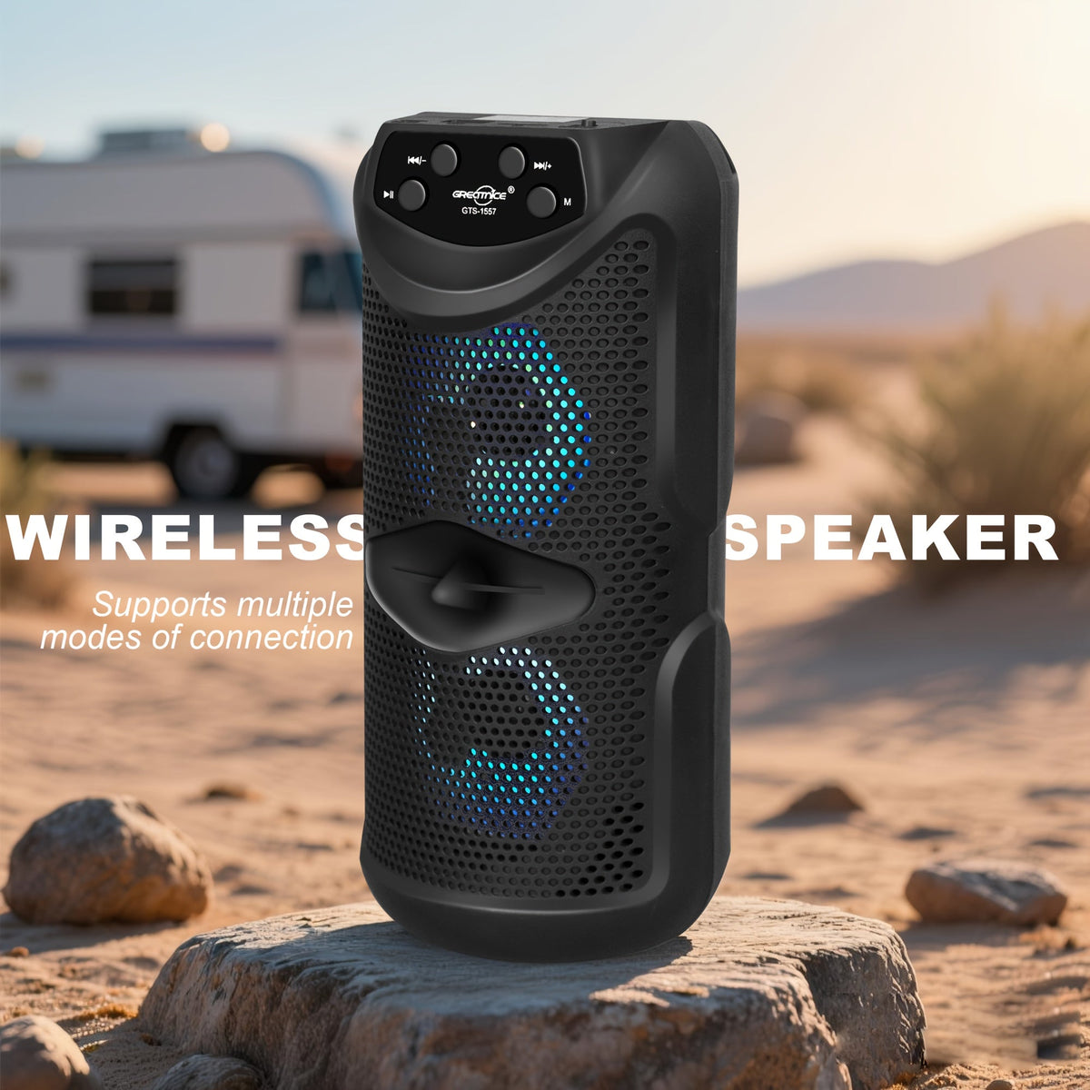Outdoor Bluetooth 5.3 Speaker Mini with LED Light, TWS Stereo Pairing, TF Card Slot & Extended Battery, Compact Wireless Portable Speaker for Camping Hiking Beach Travel