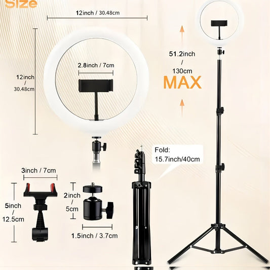 LED Ring Light for Makeup & Streaming, 10/12-Inch and Tripod or Desktop Stand Options