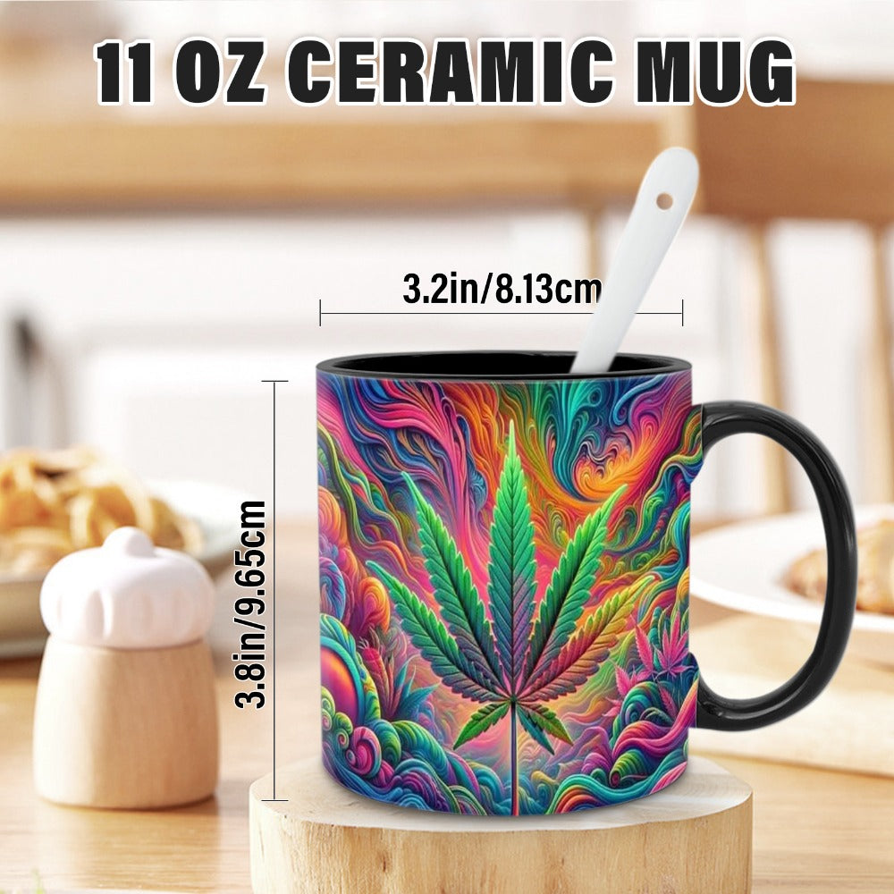 Psychedelic Print Ceramic Mug 11oz – Unique Artistic Coffee Mug for Living Room Office & Cafe | Cool Gift for Friends | Novelty Tea Cup with Bold Colorful Design