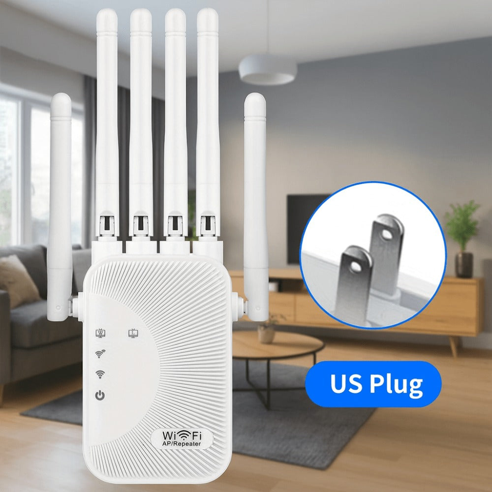 Ourlife WiFi Extender 11000 Sq Ft 6-Antenna 360° - 2.4GHz Signal Enhancer with Ethernet Port, Plug and Play, for Home Shopping Mall Coffee Shop Hotel Large Area Coverage
