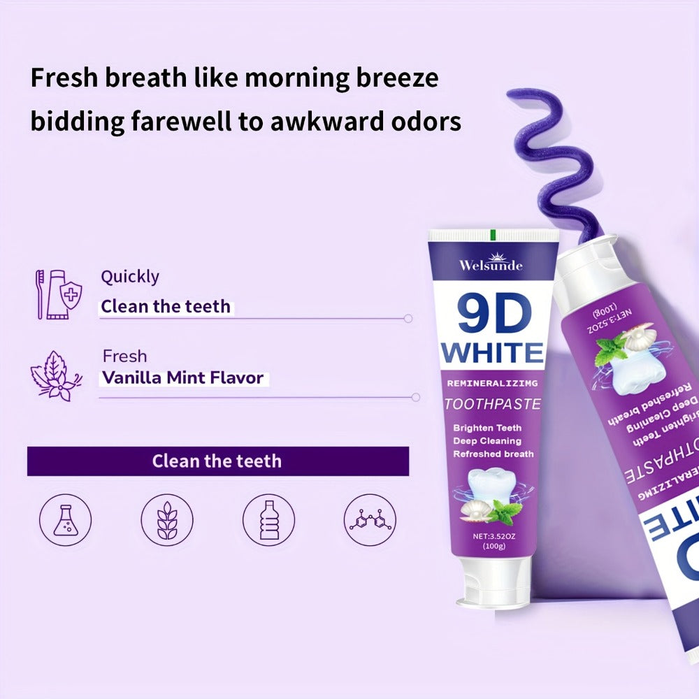 Whitening Toothpaste 4-Pack – 9D White Alcohol-Free Formula, Thorough Deep Cleaning & Brighter Smile, Refreshing Mint Breath, Gentle on Gums, Travel-Friendly 100g, Oral Care Gift for Men & Women