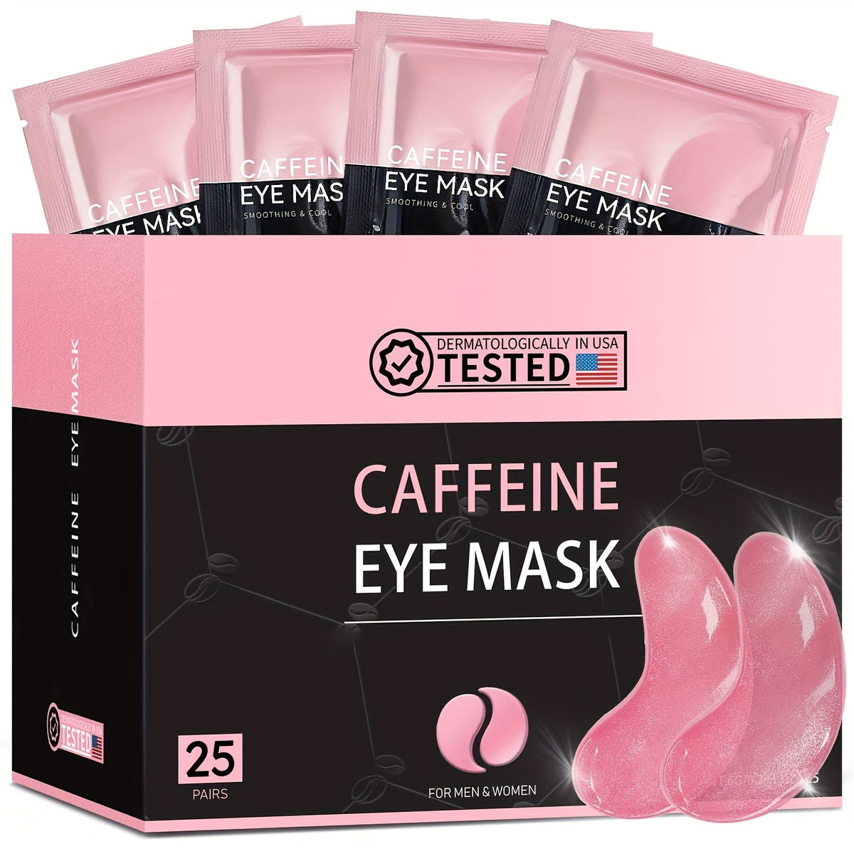 Caffeine Under Eye Patches 25 Pairs – Collagen Gold Eye Mask Reduces Dark Circles Puffiness Eye Bags Fine Lines Anti-Wrinkle Hydrogel Hydrating All Skin Types Spa Skincare Gift 20 Min