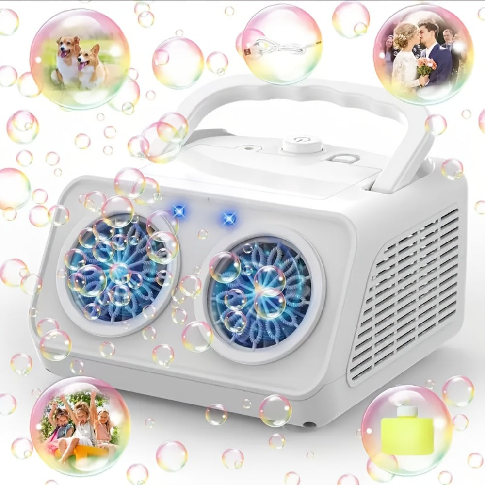 Electric Bubble Maker with 10X Bubble Solution – Dual Fan 20000+ Bubbles Per Minute Machine for Kids, Outdoor Birthday Party Toy for Boys Girls, Battery Operated Bubble Blower White or Black