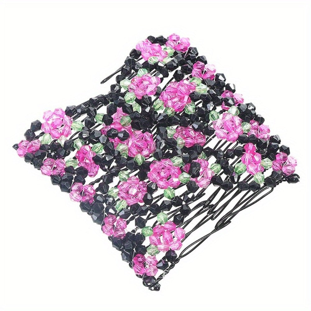 Hair Accessories Set for Women 6 Pieces – Beaded Flower Hair Combs Hairpins Ball Head Disc Clip Double Row Comb Elegant Bridal Wedding Party Daily Styling Gift for Ladies Girls
