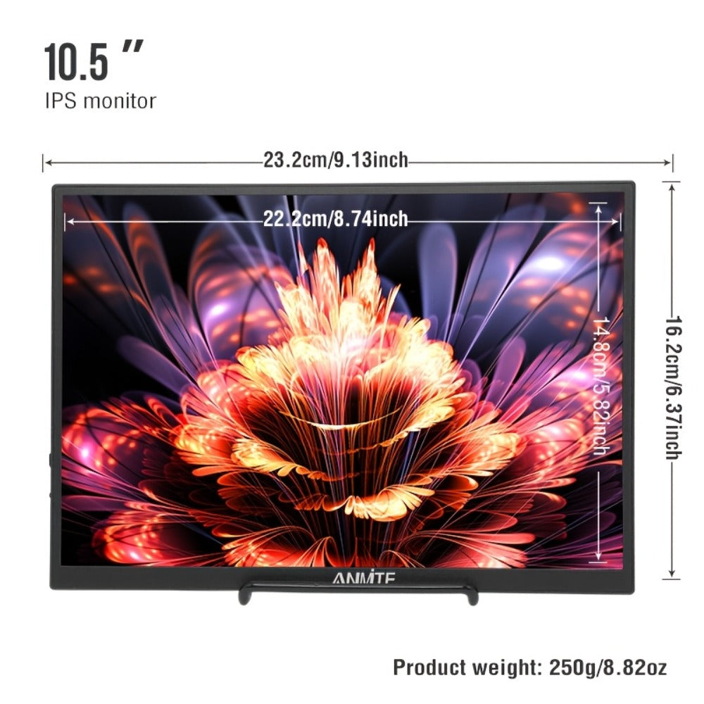 Anmite 10.5" IPS Portable Monitor 1280P 100% sRGB USB-C, Laptop Second Screen Gaming Extension Display for Mac PS4 PS5 Raspberry Pi Switch Steam Deck, Ultra-Slim Travel Monitor