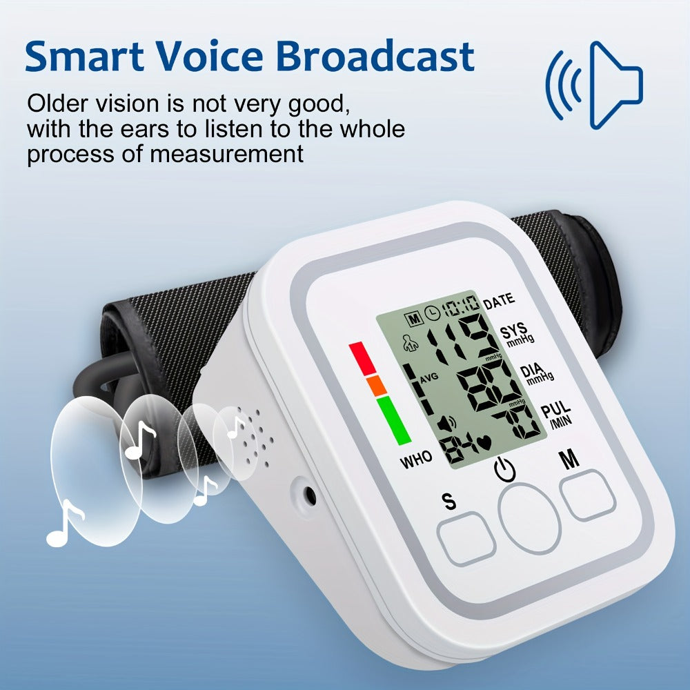 Upper Arm Blood Pressure Monitor – Large LCD, Voice Broadcast, Heart Rate & Irregular Heartbeat Detection, 2×99 Memory, 8.7–14.2" Adjustable Cuff, One-Touch Operation for Seniors & Pregnant Women