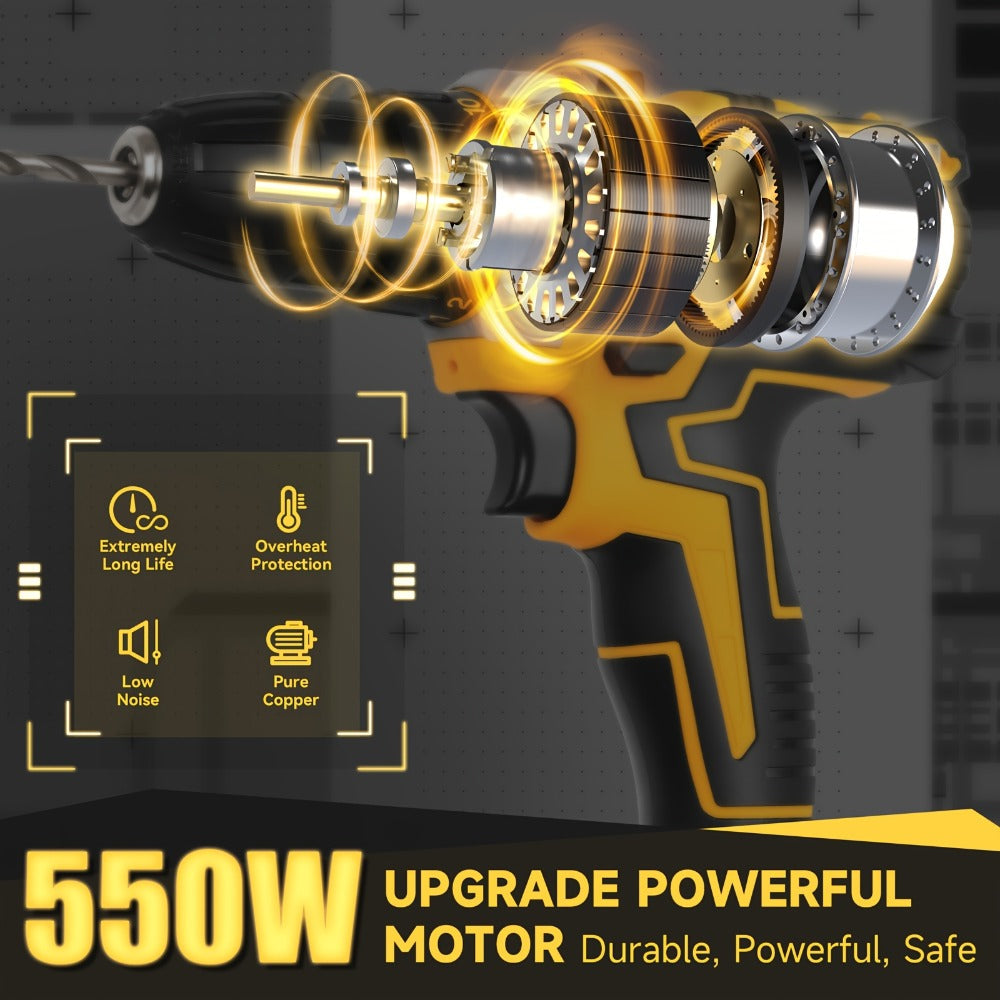 Cordless Impact Drill Set 12V / 21V Electric Drill Kit – 45Nm Torque, 2-Speed, Keyless Chuck, LED Light, Battery & Charger Included, Up to 115pcs Accessories for Home Repair, DIY & Construction