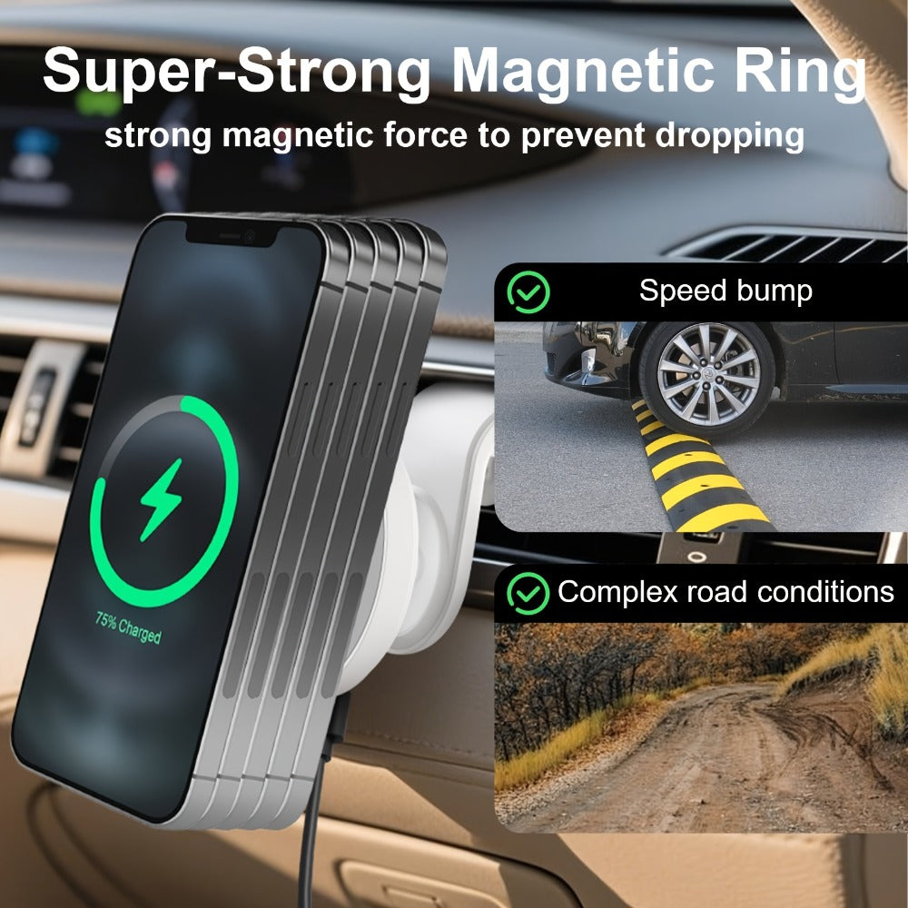Magnetic Wireless Car Charger Mount 15W 360° Swivel Ball Joint Air Vent Holder for iPhone 17 17 Air 17 Pro Max 16 15 14 13 12 Series, Samsung Galaxy S24 S23 S22 & All Qi Devices – White