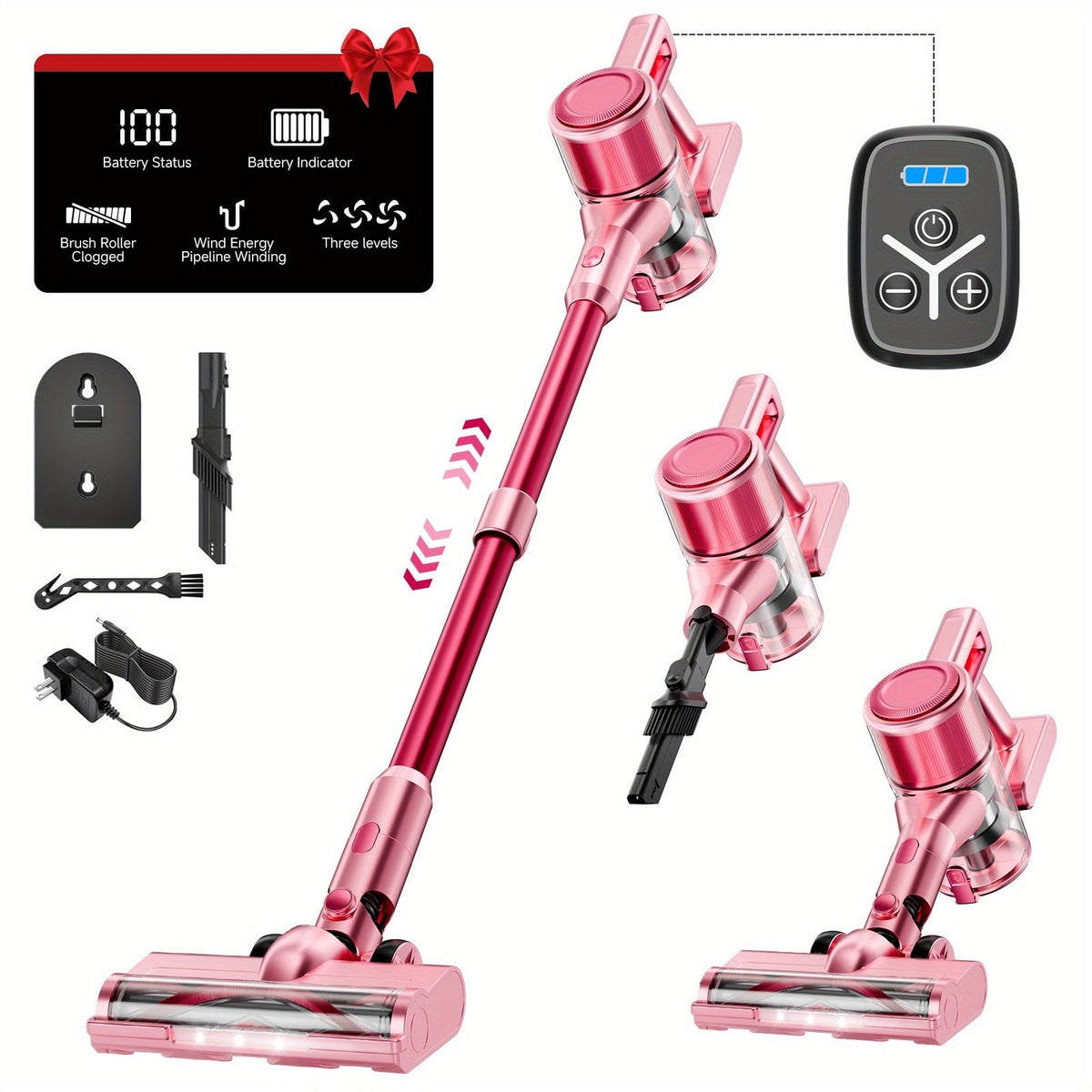 Cordless Vacuum Cleaner 55KPa 8-in-1 Stick Vacuum with LED Light 180° Swivel Lightweight Wireless for Hardwood Carpet Pet Hair Stairs Car Sofa Home Office
