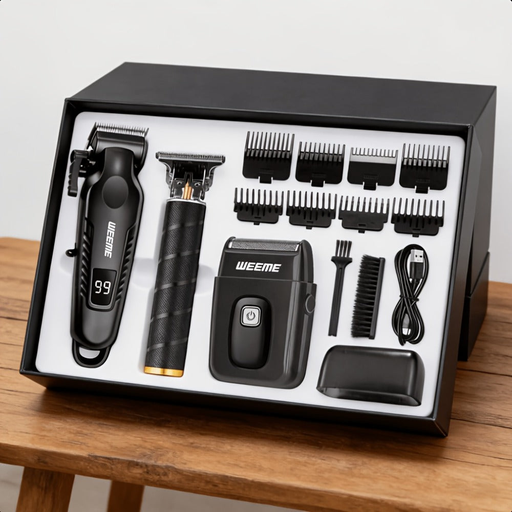 Men's Professional Grooming Kit – Cordless Rotary Shaver & T-Blade Trimmer, Type-C Charging, 6 Adjustable Combs, Non-Slip Beard Shaper for Travel & Family Haircut