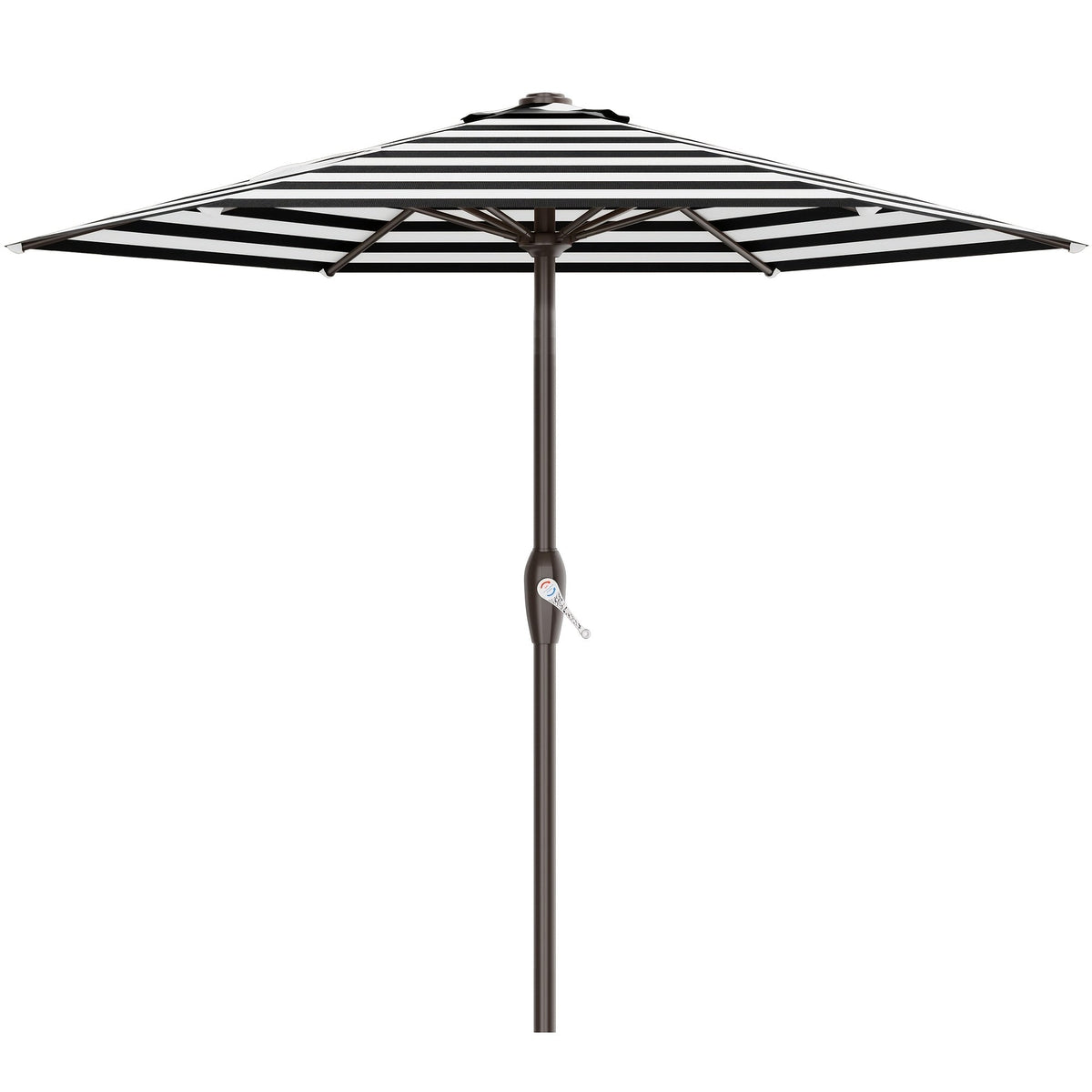 Patio Umbrella shown in the Black & White Striped, 7.5FT option