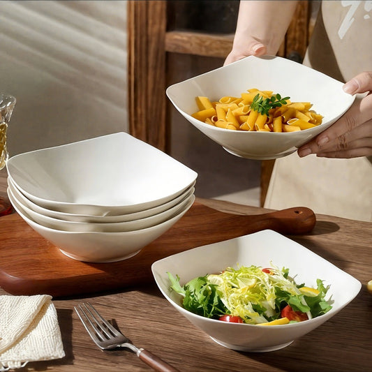 Reusable White Plastic Bowl and Plate Set, Stackable, 4, 8 or 16 Pieces